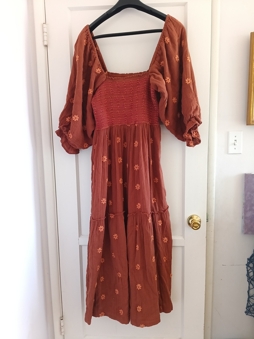 Free People Rust Orange Embroidered Maxi Dress